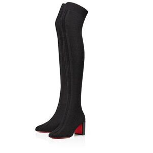 NWT Christian Louboutin Beyonstage Botta 70 Black Knit Knee High Boots 39.5